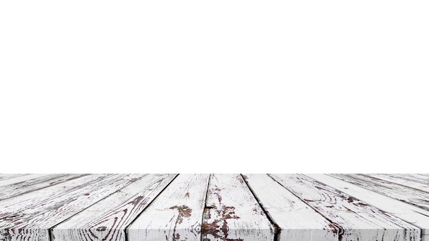 Mesa de madera para exhibir o montar productos con fondo blanco en blanco