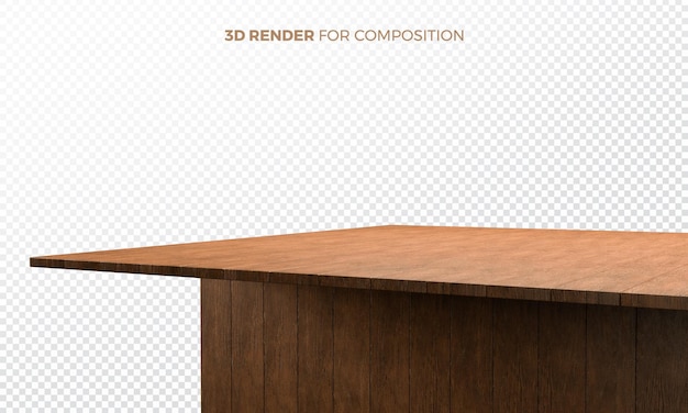 Una mesa de madera natural para la composición de renderización 3D