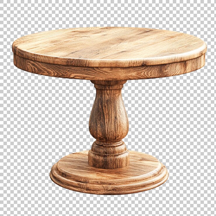 PSD una mesa de madera con una parte superior redonda y una base de madera