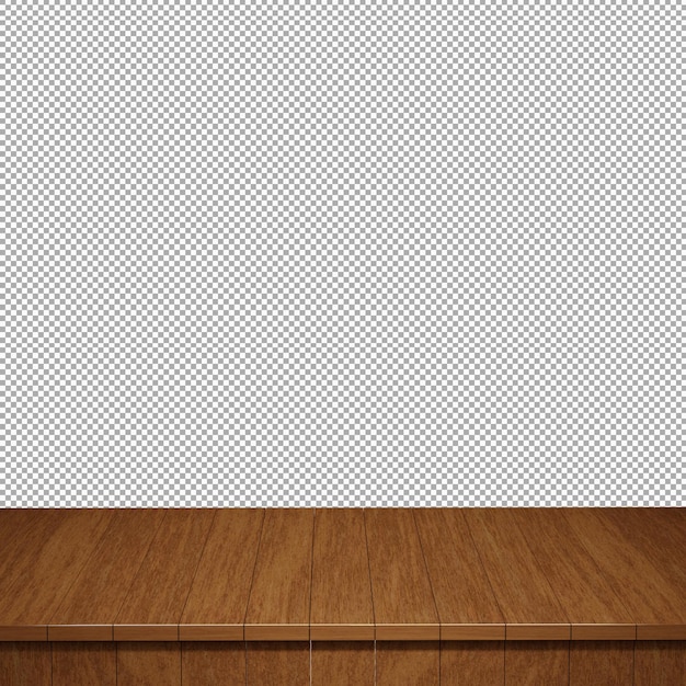 PSD mesa de madera en primer plano mesa de madera superior vista frontal 3d render aislado