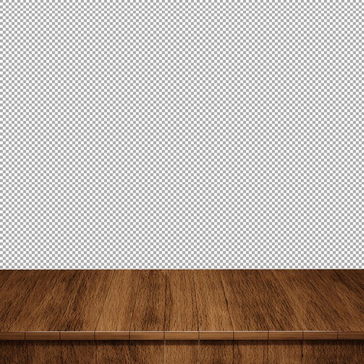 PSD mesa de madera en primer plano mesa de madera superior vista frontal 3d render aislado
