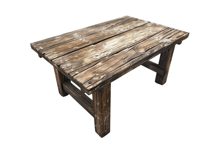 PSD mesa de madera rústica aislada sobre fondo blanco foto de producto de estudio aig57