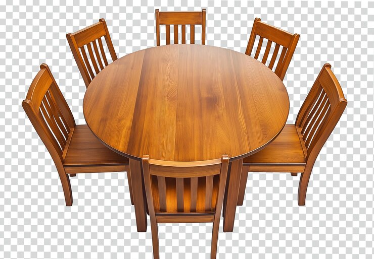 PSD una mesa de madera con sillas y una mesa con una silla y una silla