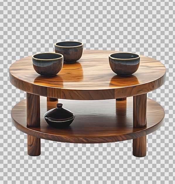 una mesa de madera con utensilios en un fondo transparente