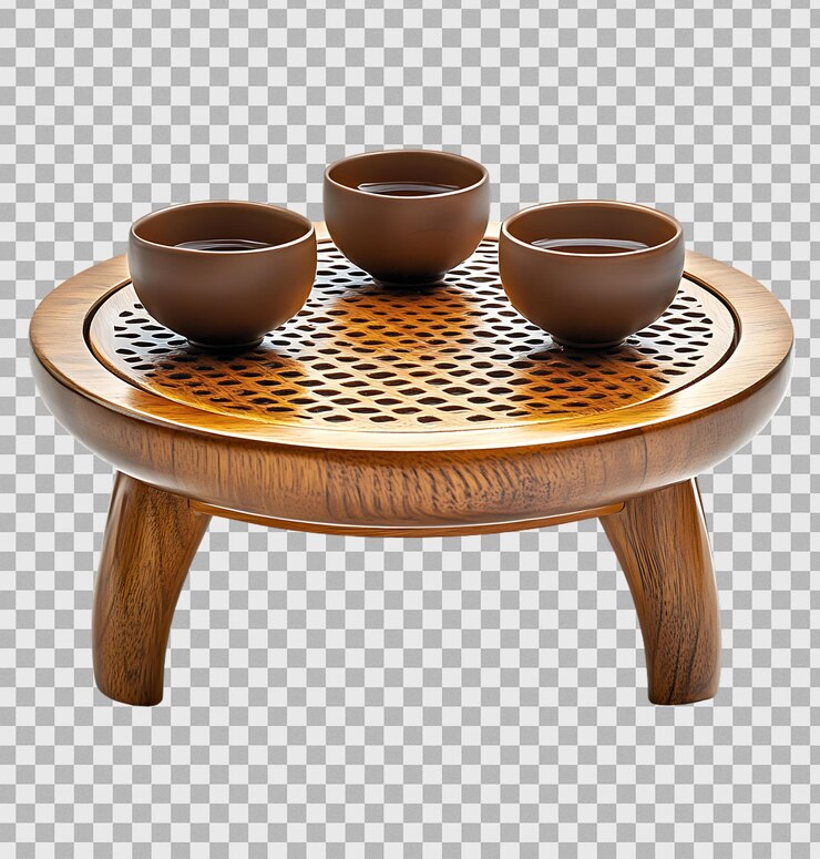 PSD una mesa de madera con utensilios en un fondo transparente
