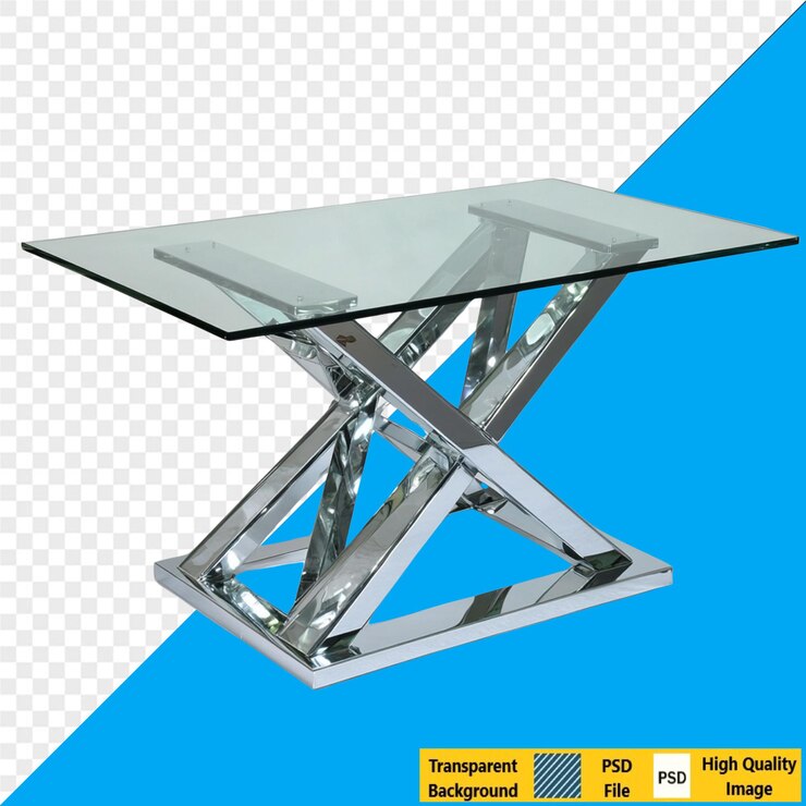 PSD mesa moderna de vidrio y cromo