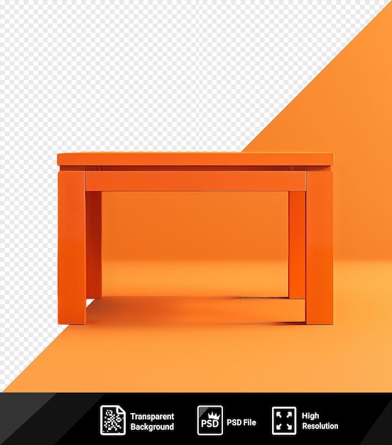 PSD mesa parsons incrível com pernas de madeira e metal contra uma parede laranja lançando uma sombra escura png psd