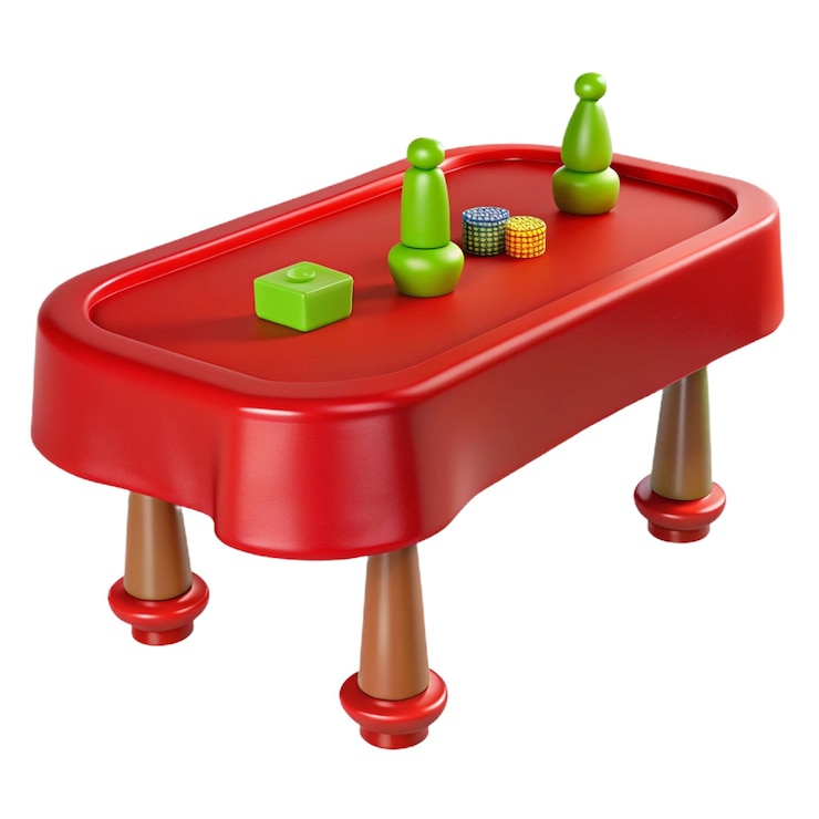 PSD una mesa de plástico roja con un tablero de plástico rojo con un bloque de plástico verde en él