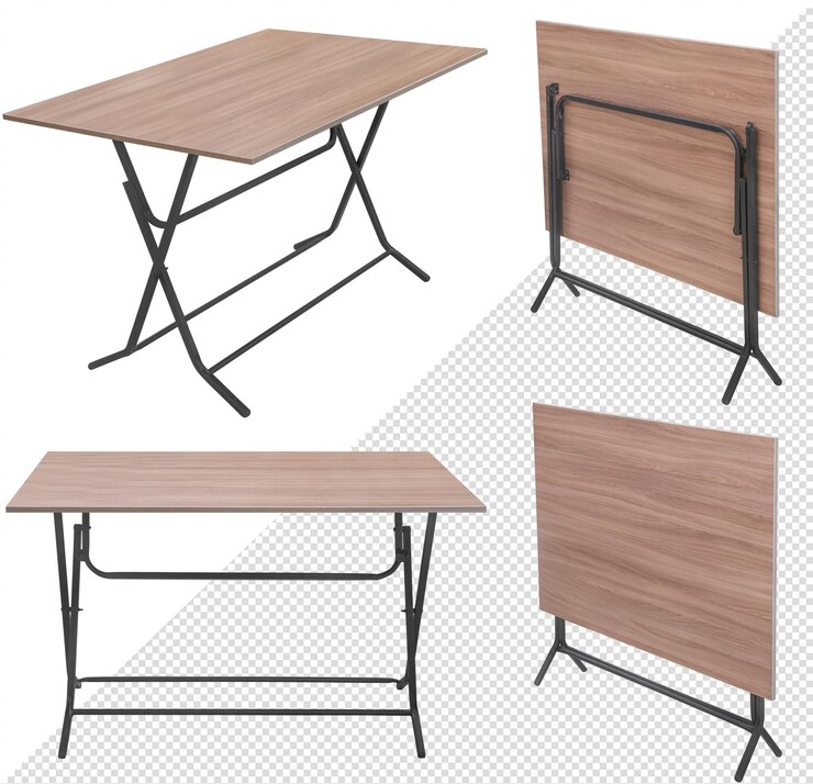 Mesa plegable Elemento del interior Aislado del fondo Vista desde diferentes ángulos