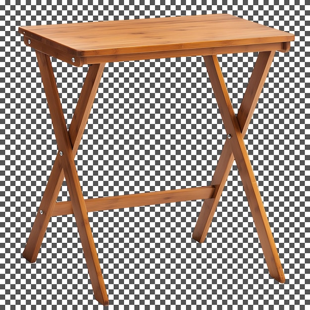 Mesa plegable de madera aislada sobre un fondo transparente