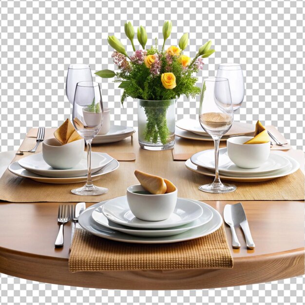 Una mesa puesta para una cena con un jarrón de flores y tenedores
