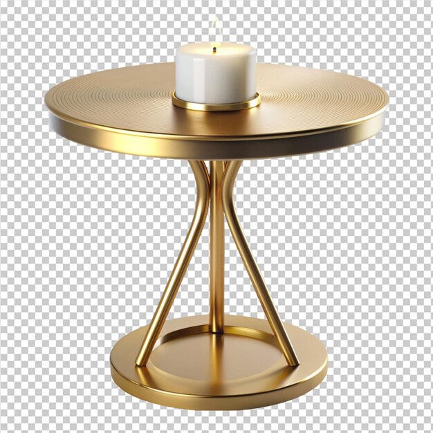 PSD mesa redonda de oro con vela en un fondo transparente