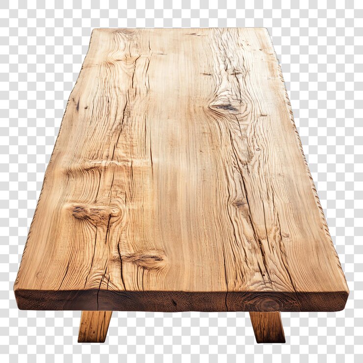 PSD mesa de tabla de madera con grano natural aislado sobre un fondo transparente
