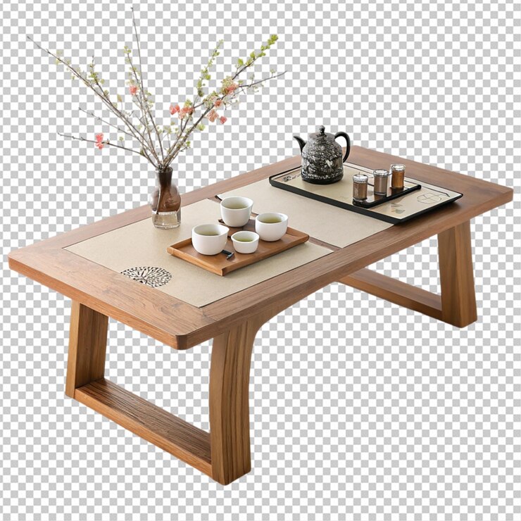 PSD mesa de té baja de inspiración japonesa sobre fondo blanco