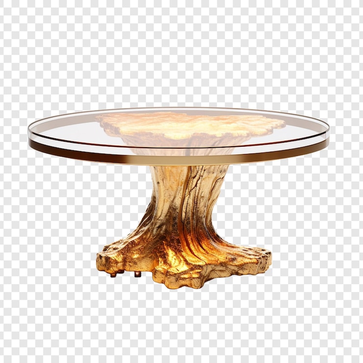 PSD mesa con vidrio de alta gama adornado con hermoso oro aislado sobre un fondo transparente