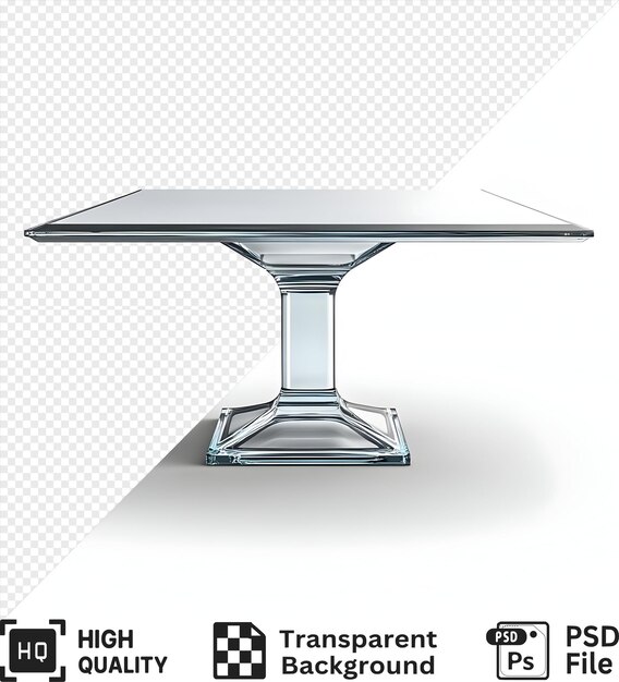 Mesa de vidrio transparente con tapa y base cuadradas aisladas sobre un fondo transparente