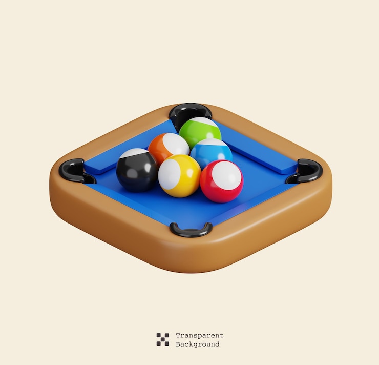 PSD mesas de billar con bolas aisladas fitness deportivo y símbolo de juego icono 3d ilustración de renderización