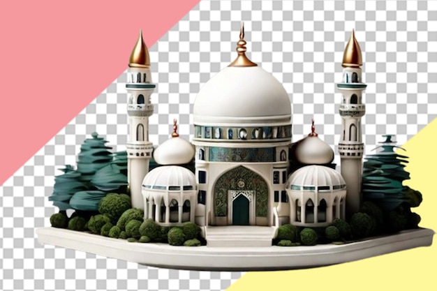 Mesquita e minarete de ramadan em fundo branco