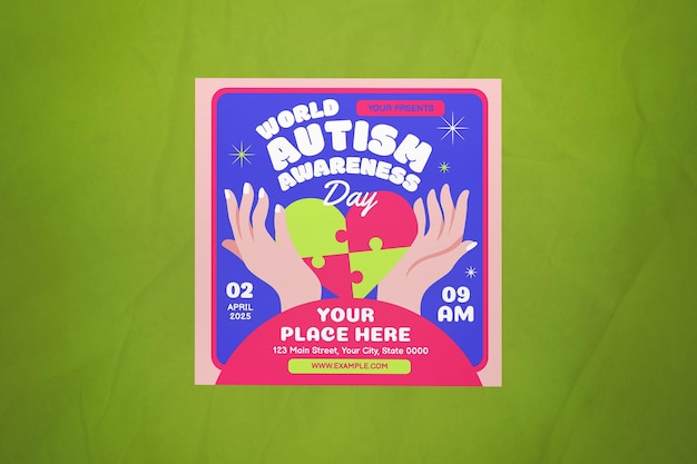 PSD message instagram de sensibilisation à l'autisme du monde au design plat rose