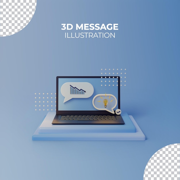 Le Message De Rendu 3d En Ligne Discute De La Communication Avec L'ordinateur Portable