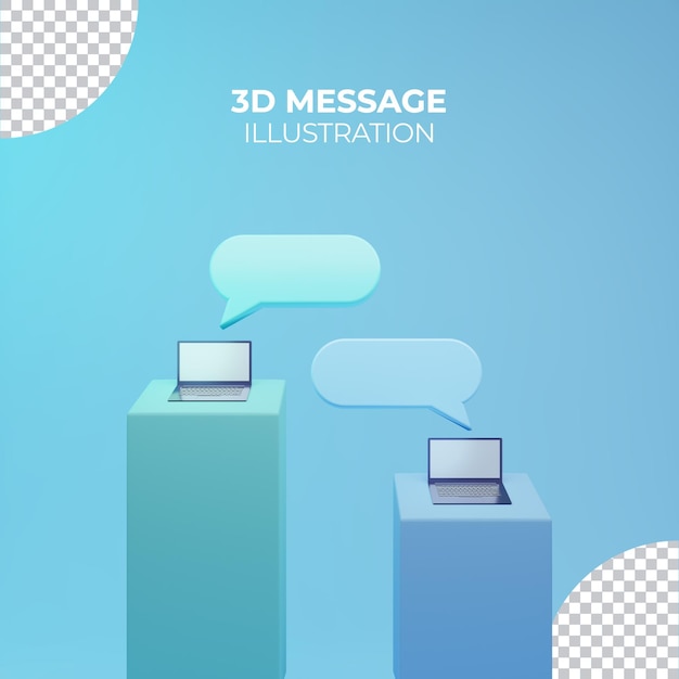 Le Message De Rendu 3d En Ligne Discute De La Communication Avec L'ordinateur Portable