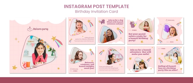 PSD messages instagram de célébration d'anniversaire design plat