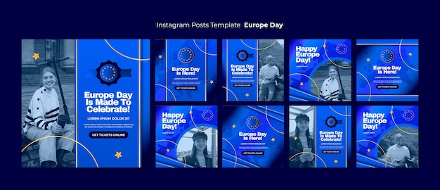 PSD messages instagram dégradés de la journée de l'europe