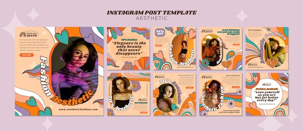 PSD messages instagram esthétiques des années 70 dessinés à la main