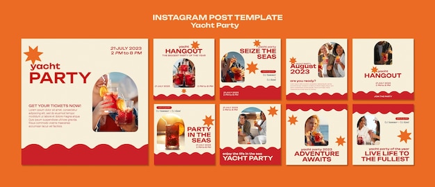 PSD messages instagram de fête de yacht design plat