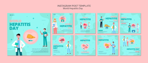 Messages instagram de la journée mondiale de l'hépatite au design plat