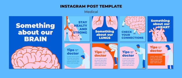 PSD messages instagram de soins médicaux au design plat