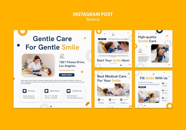 PSD messages instagram de soins médicaux au design plat