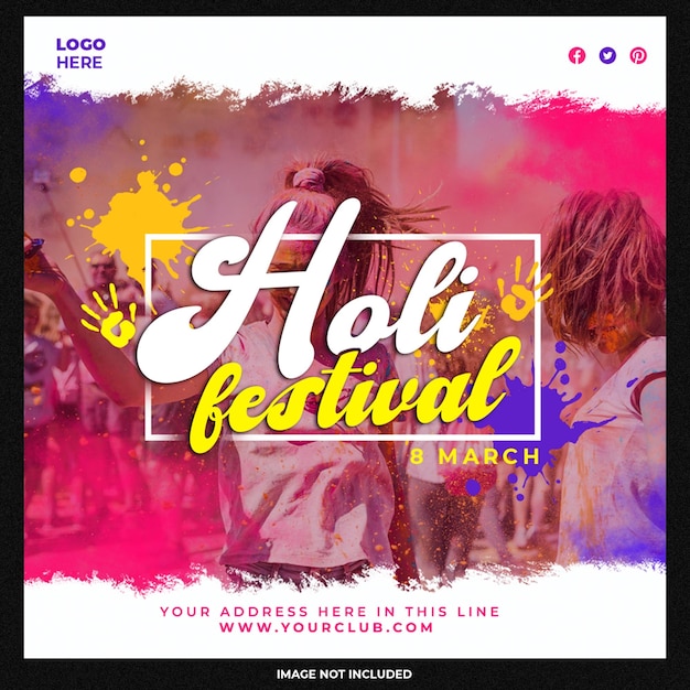 PSD messages sur les médias sociaux du festival happy holi