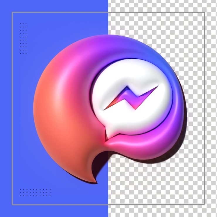 PSD messenger 3d rendering social media colorido icono brillante para composición psd