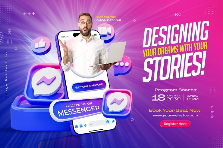 PSD messenger banner de marketing de mídia social para modelo de design de promoção de negócios