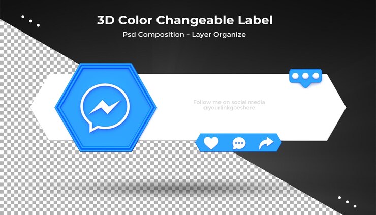 PSD messenger connect us sur les médias sociaux insigne d'icône de rendu du tiers inférieur du design 3d