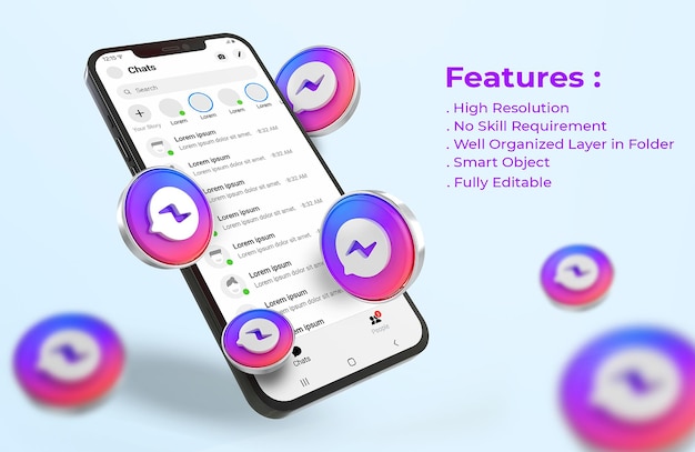 Messenger na maquete do celular com logotipo 3d