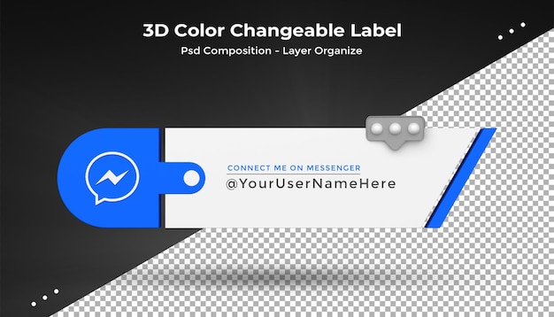 PSD messenger verbinden sie uns auf social media unteres drittel 3d-design rendersymbol badgexa