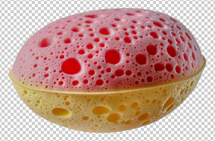 PSD metà spugna da pulizia rosa e gialla macro shot