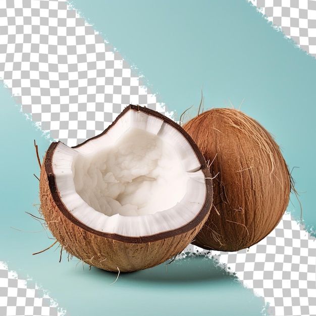 PSD metade de um coco em uma superfície de madeira velha com espaço para texto