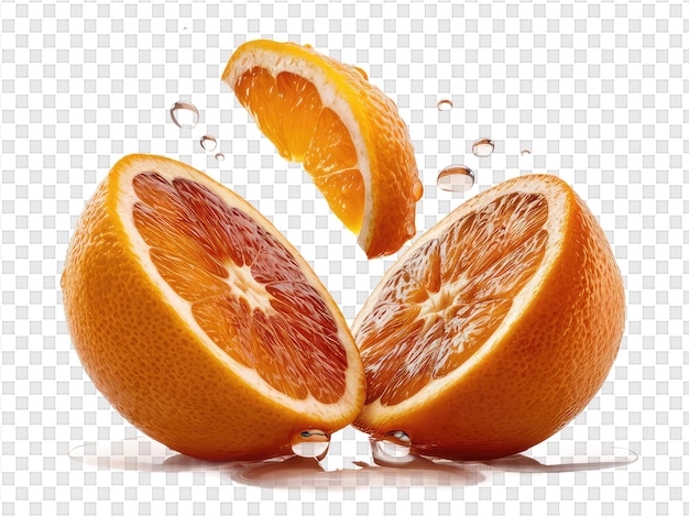 PSD metade de uma laranja fresca com gotas de água caindo sobre ela
