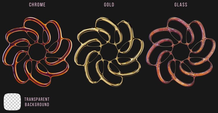 PSD metal cromado y oro y forma de vidrio y2k renderizado en 3d