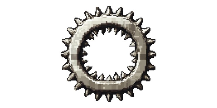 PSD metal gear wheel cog en estilo de arte de píxeles aislado en un fondo transparente