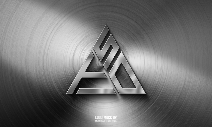 PSD metal logo mockup on steel texture