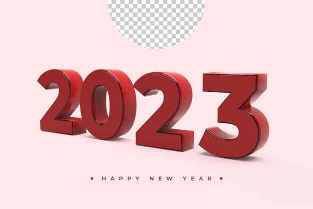 metal rojo 2023 año nuevo representación 3d aislada sobre fondo transparente