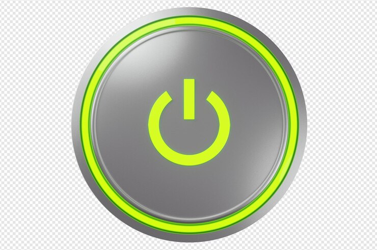 PSD metal round shaped button with bright neon green sign