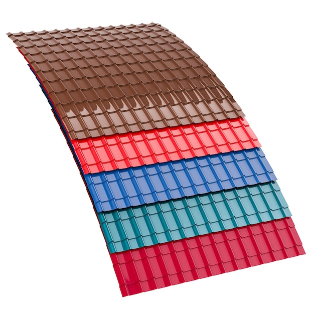Metal tiles roofing 3D rendering isolated on transparent background