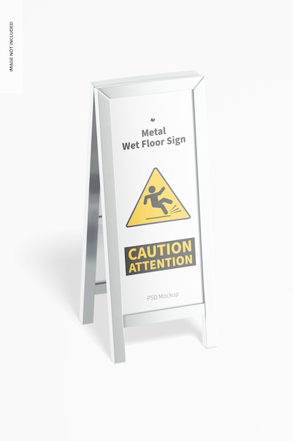 PSD metal wet floor sign mockup, vorderansicht