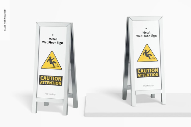 Metal wet floor signs mockup, vorderansicht