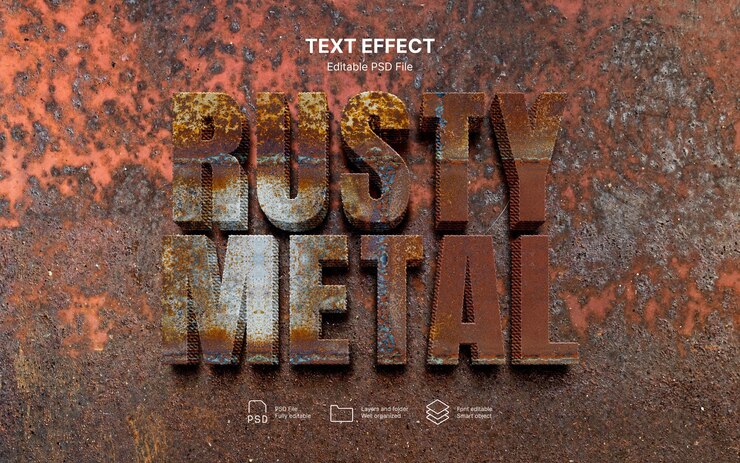 PSD metal worn  text effect